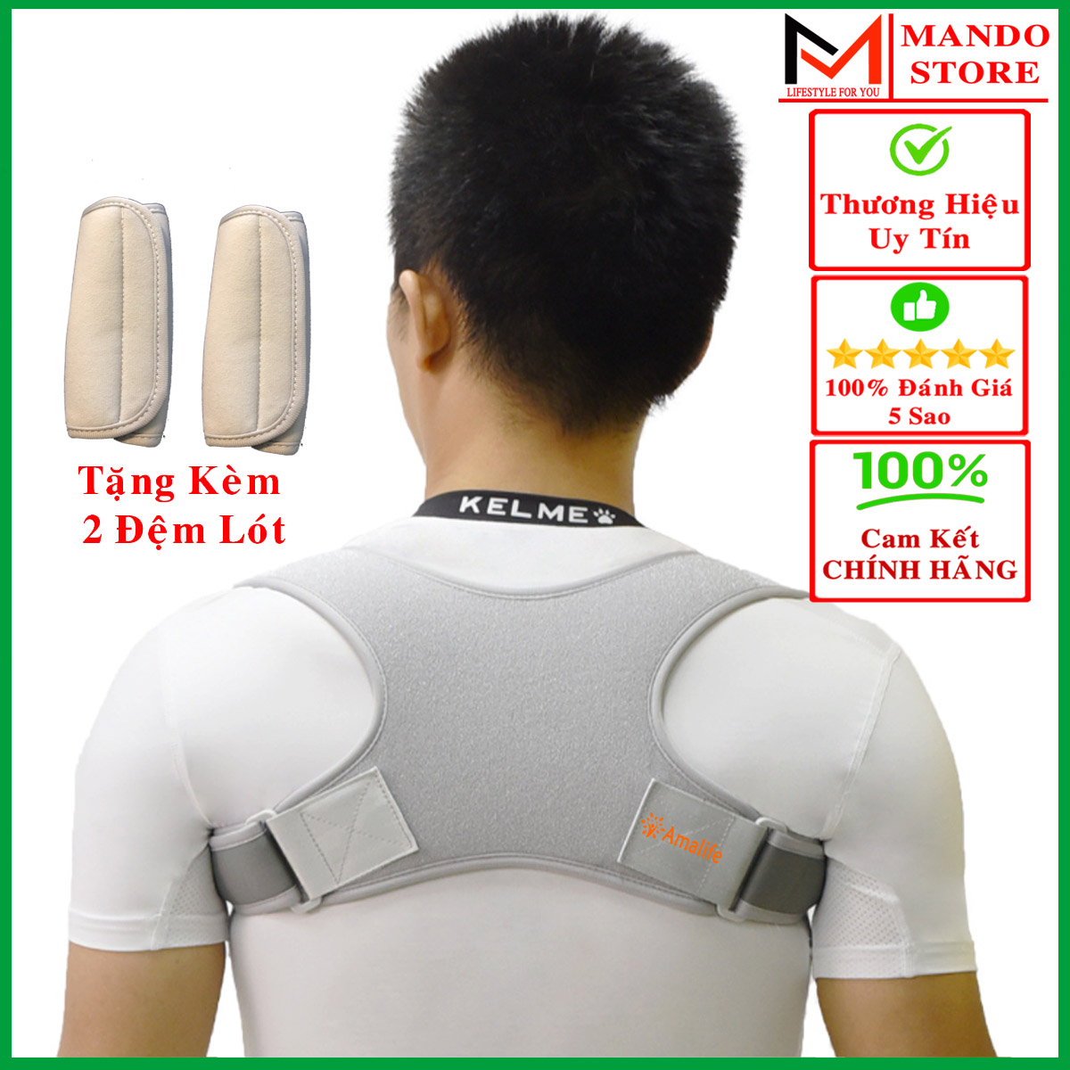 [Màu Xám - Kèm 2 Miếng Đệm Lót] Đai Chống Gù Lưng Cao Cấp Hãng Amalife Ama03 - Đai Chống Gù Cải Tiến Ôm Sát Hơn - Dễ Điều Chỉnh Hơn