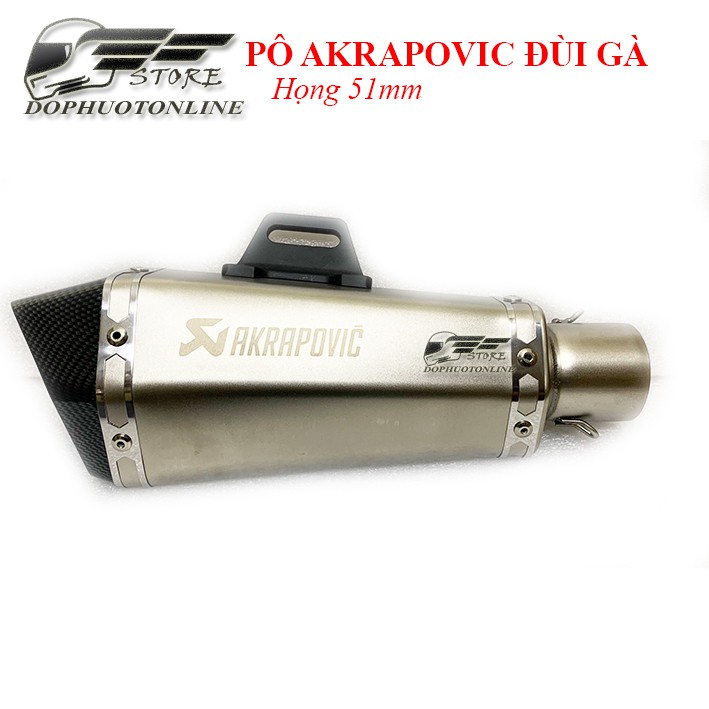 Lon pô akrapovic đùi gà bạc - tem lazer, siêu trầm