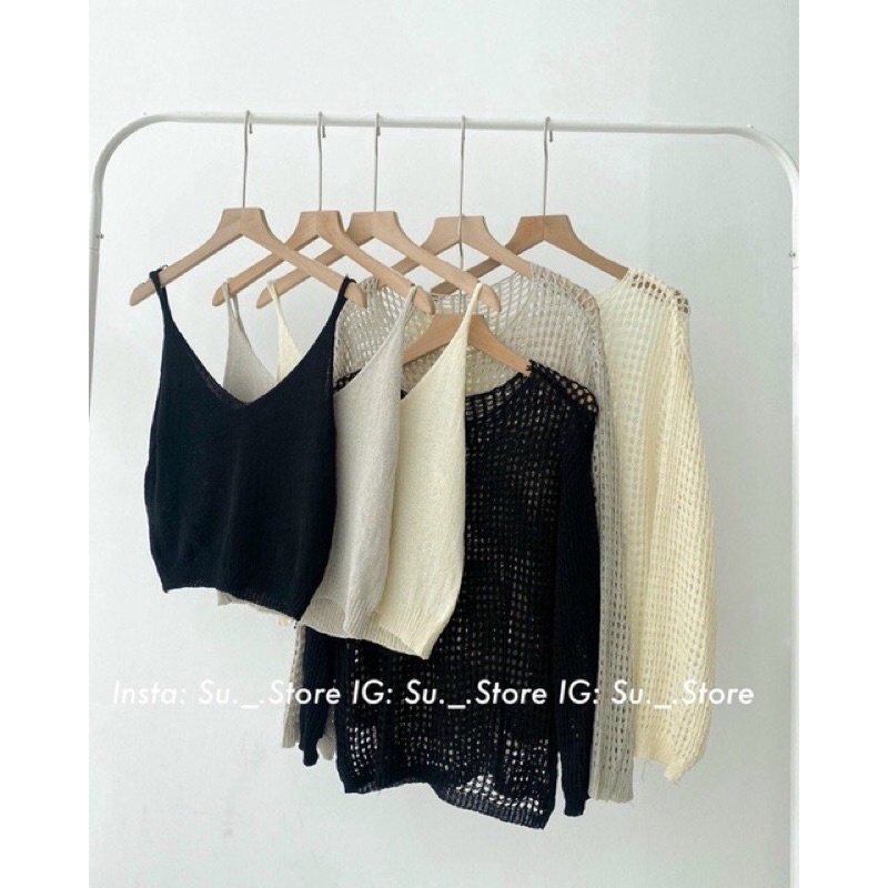 💥Set Áo Len Lưới Kèm Áo 2 Dây Tim Quảng Châu