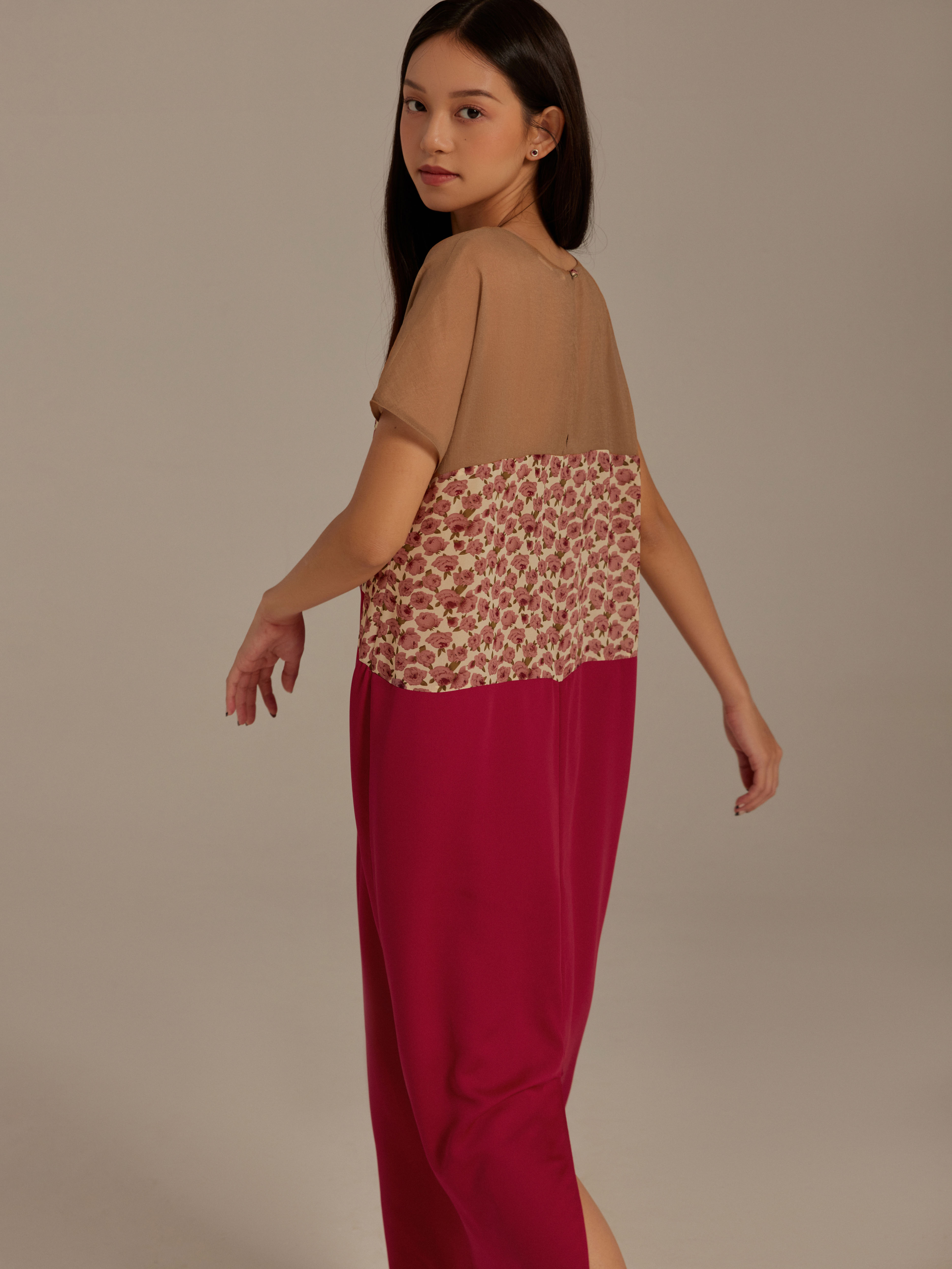 Đầm lụa phối ba màu Mauve Indochine dress
