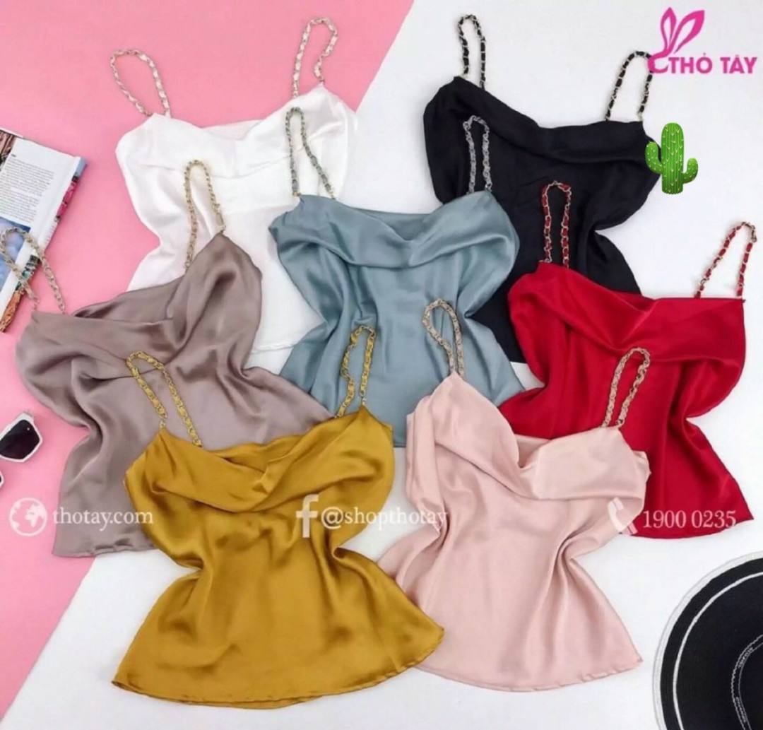 ÁO NỮ 2 DÂY CỔ ĐỔ PHI LỤA ĐÍNH DÂY XÍCH SANG CHẢNH