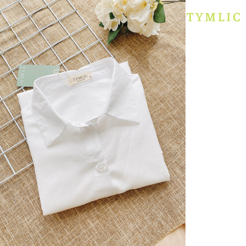 Áo Sơ Mi Linen Cổ Đức Trắng Dài Tay TYMLIC