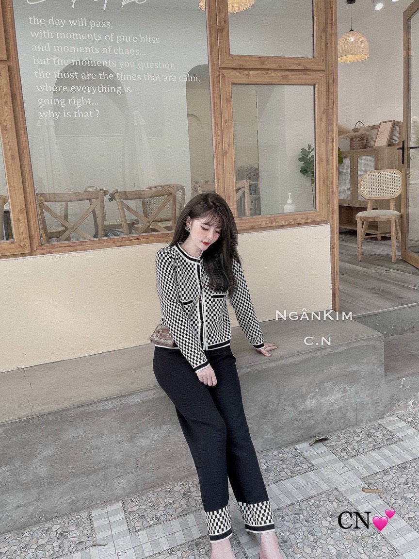 Set bộ len kẻ ô quần ống sớ QCL1