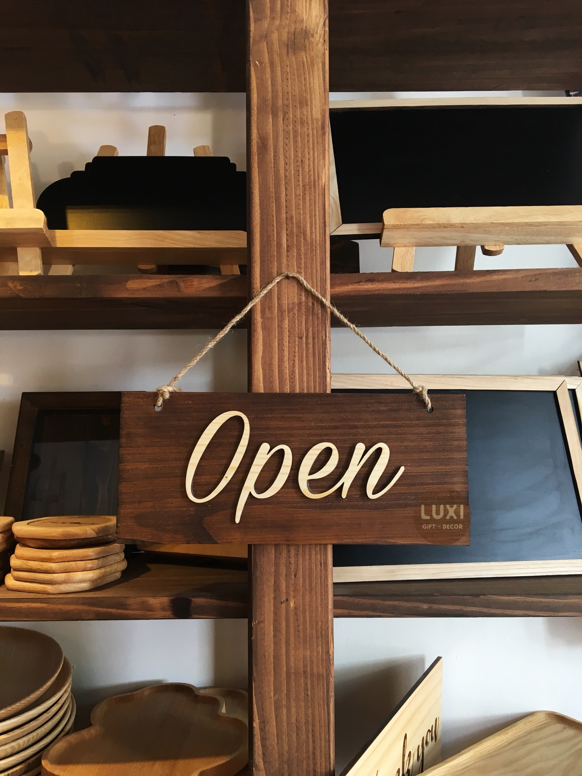 Bảng gỗ treo cửa 2 mặt Open - Close 12 LUXi decor