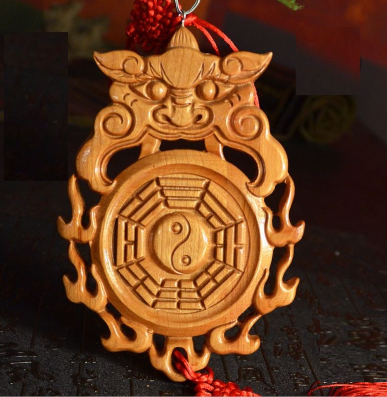 Gương Bát Quái Gỗ Đào Hổ Phù Phong Thủy
