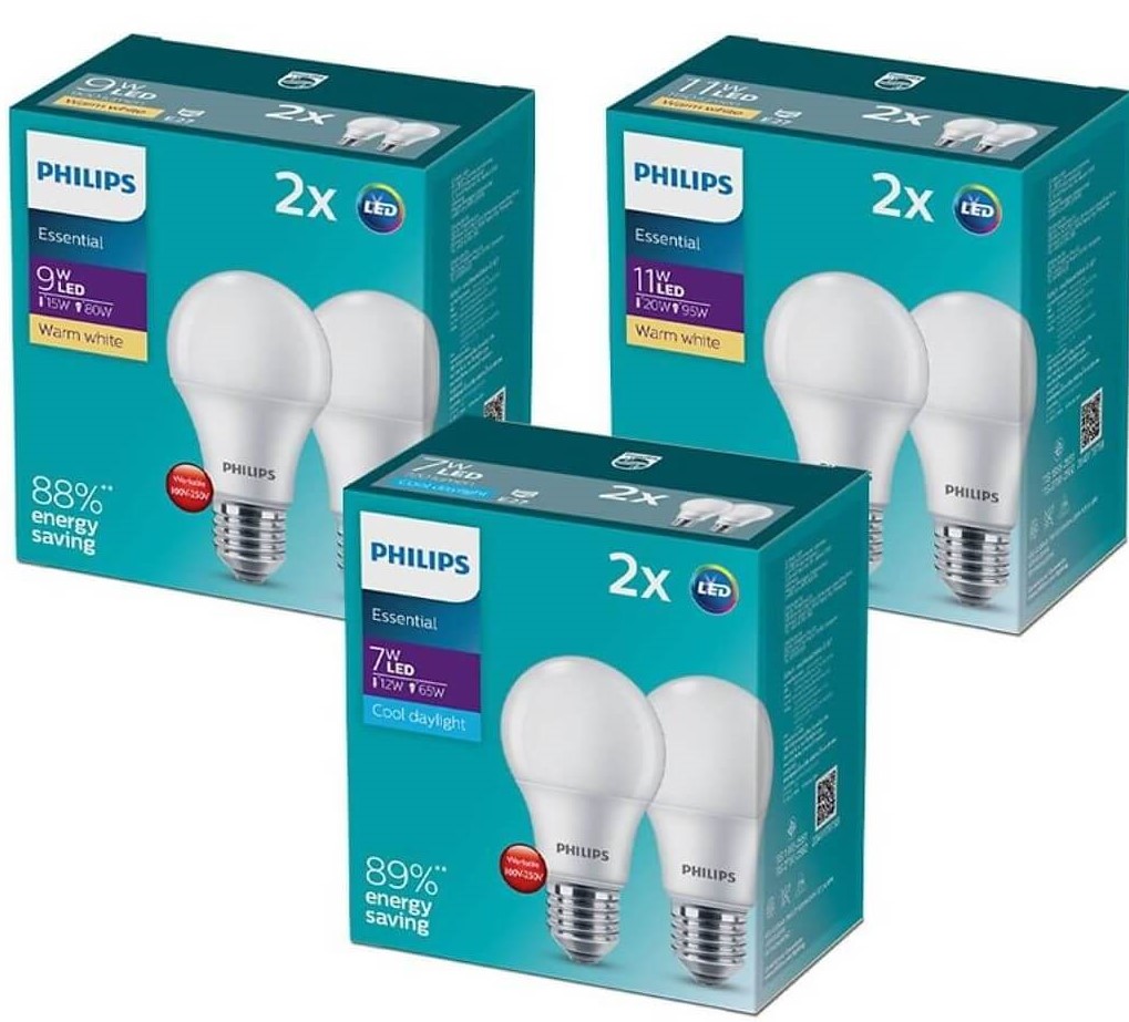 COMBO 2 BÓNG ESS LED BULD 11W E27 6500K/3000K  PHILIPS