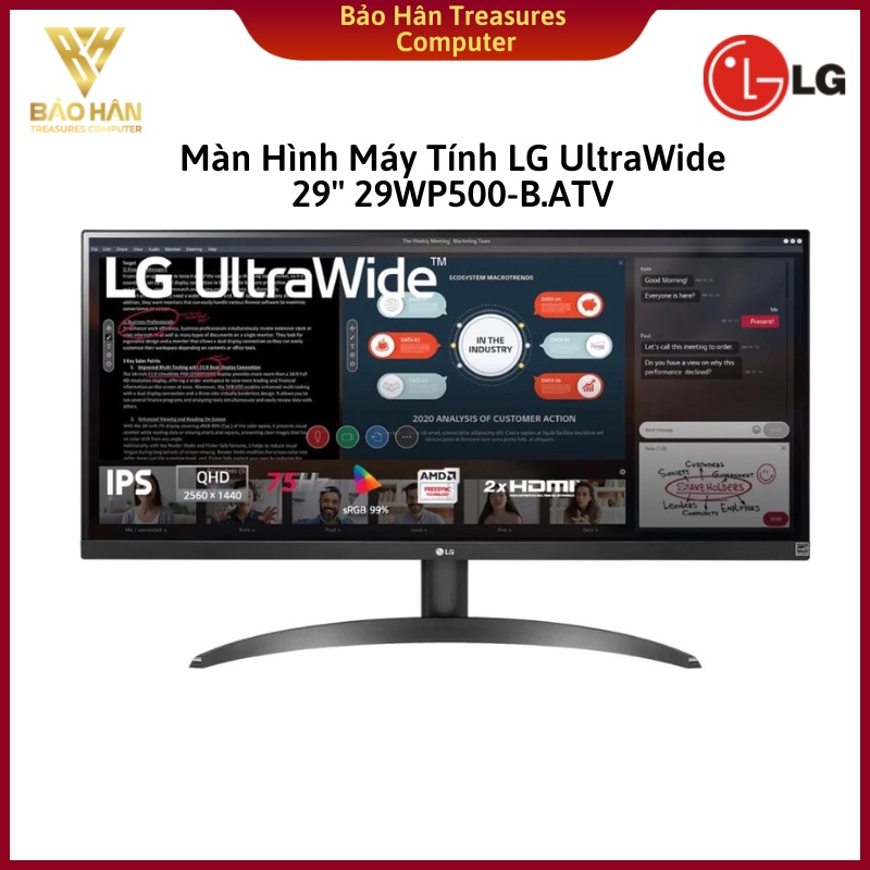 Màn hình máy tính lg ultrawide 29'' ips 75hz amd freesync hdr10 srgb over 99% 29wp500-b - hàng chính hãng