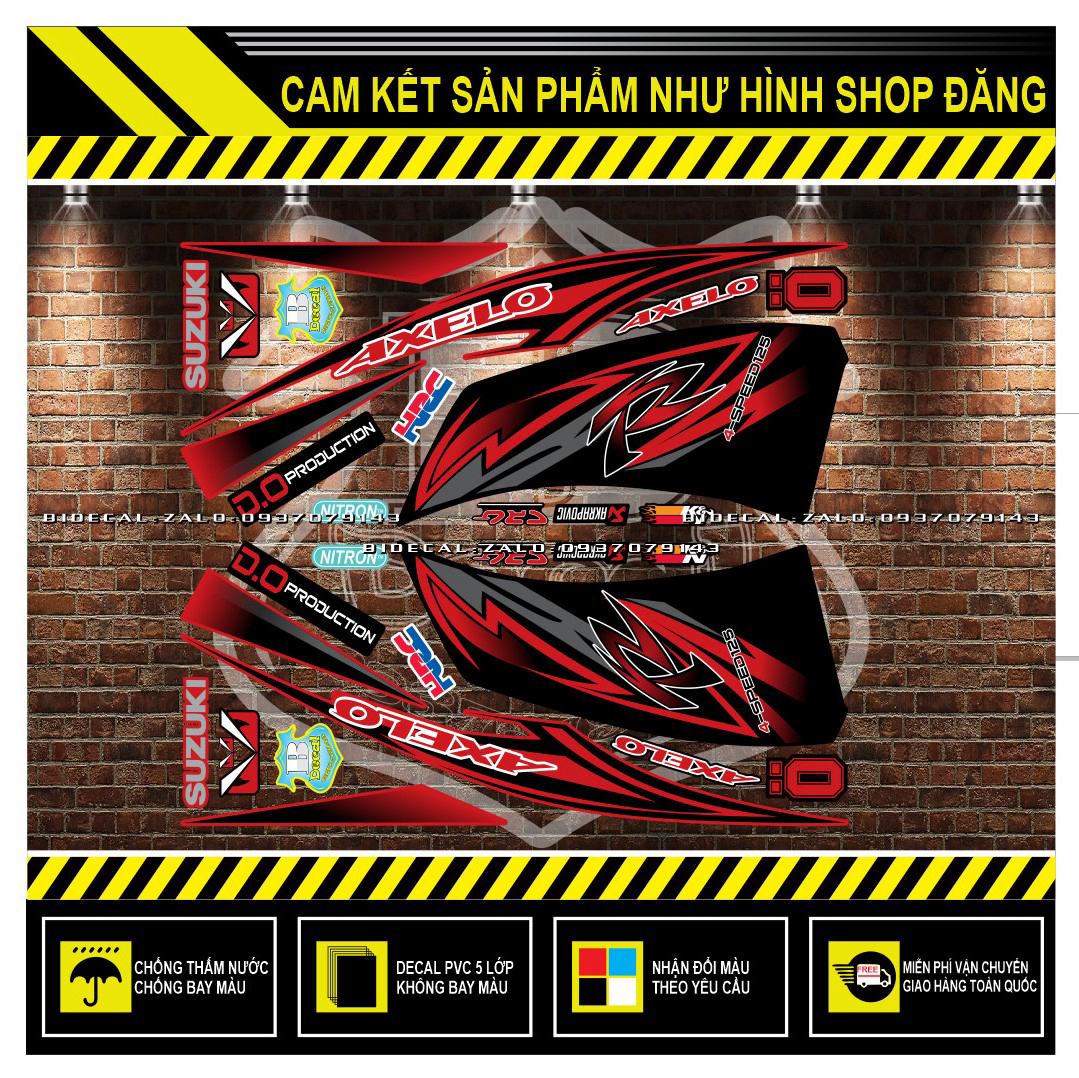 TEM RỜI AXELO MẪU R 2021 ĐỎ ĐEN ( DECAL CAO CẤP - KHÁNG NƯỚC - KHÔNG BAY MÀU )