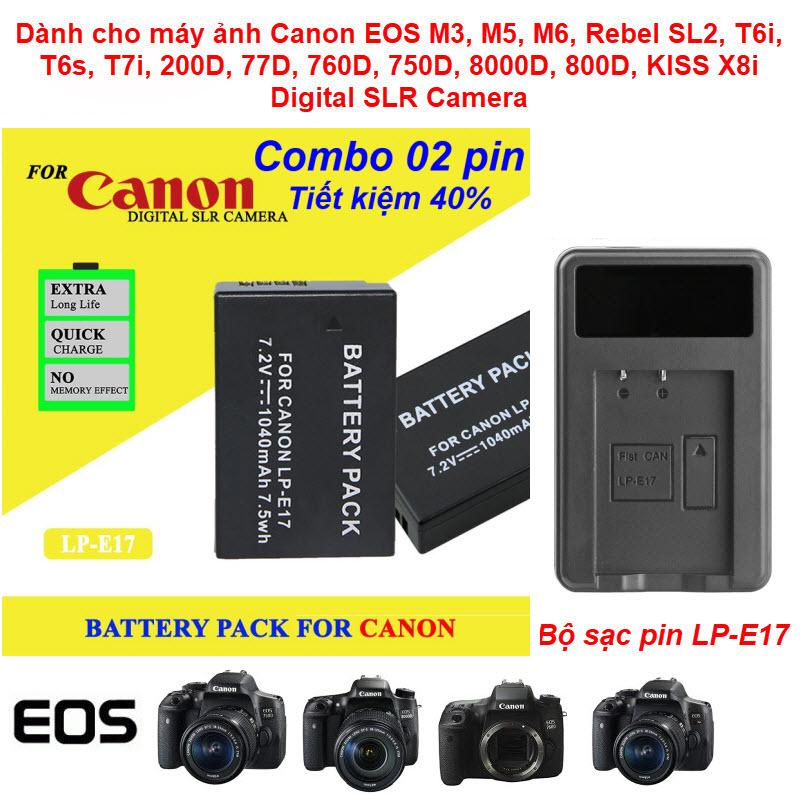 Bộ sạc pin lp-e17 tặng 02 pin canon lp-e17 dành cho máy ảnh - hàng chính hãng