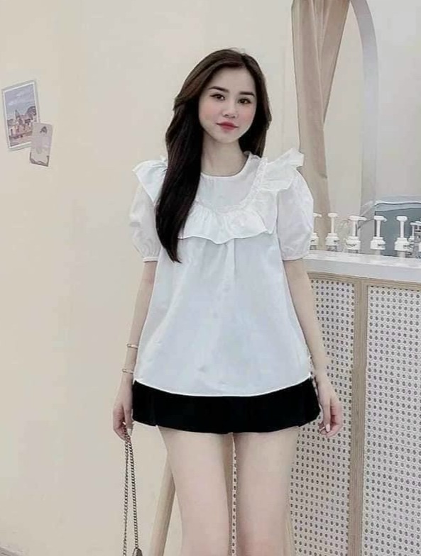 Áo bầu thời trang công sở tay bèo chất đũi mềm mát cho mẹ bầu