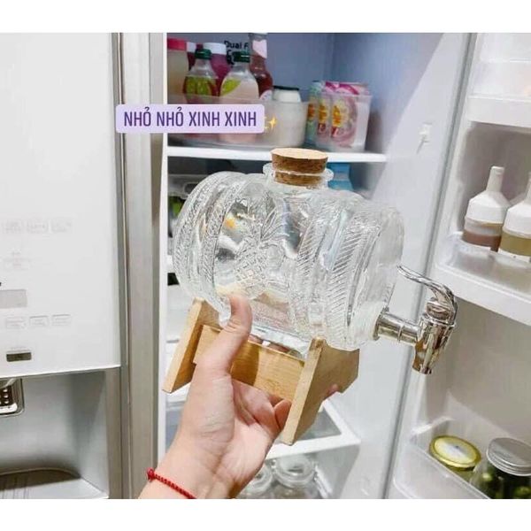 BÌNH THỦY TINH ĐỰNG RÓT RƯỢU,BÌNH ĐỰNG NƯỚC 1 lít kèm đế gỗ