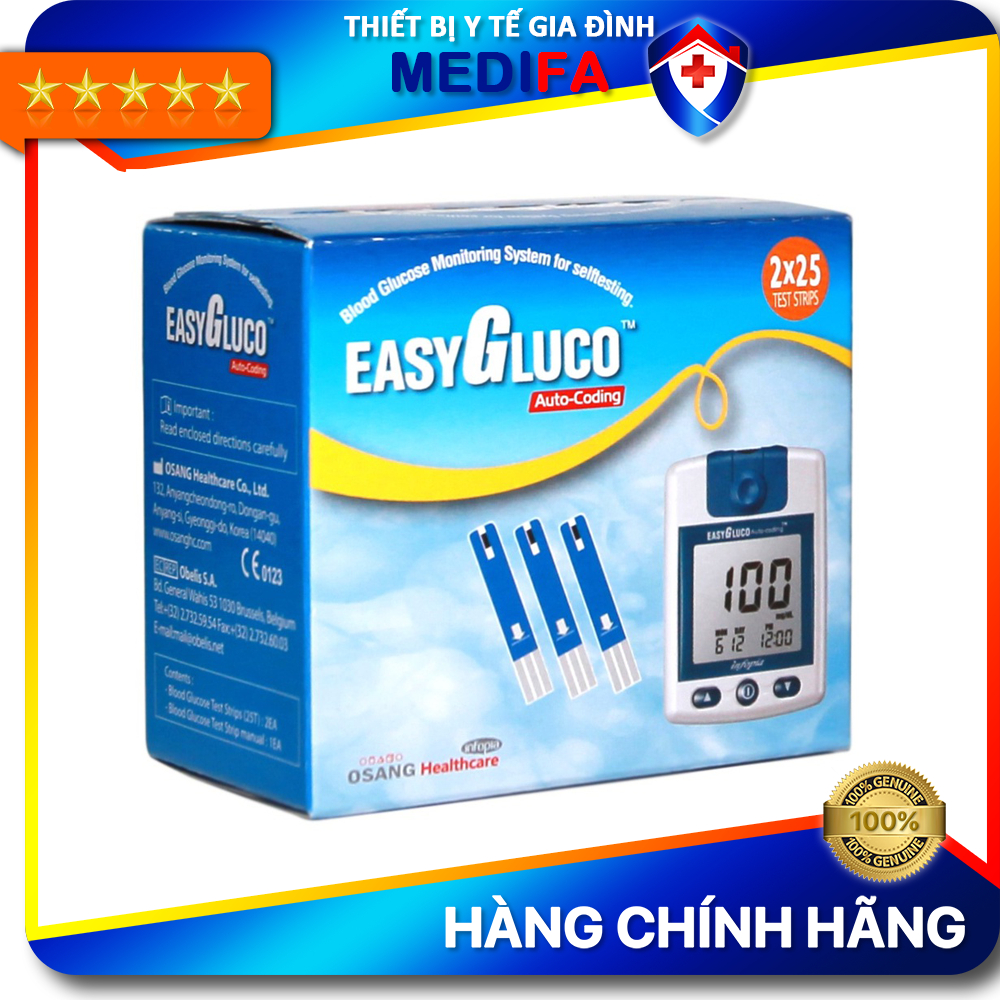 Lọ 25 que thử đường huyết easygluco công nghệ cảm ứng điện cực chính hãng osang healthcare - hàn quốc