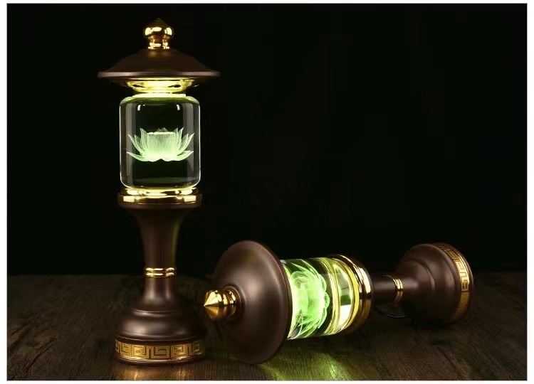 CẶP 2 CÂY ĐÈN LED HOA SEN PHA LÊ THỜ CÚNG TRANG TRÍ