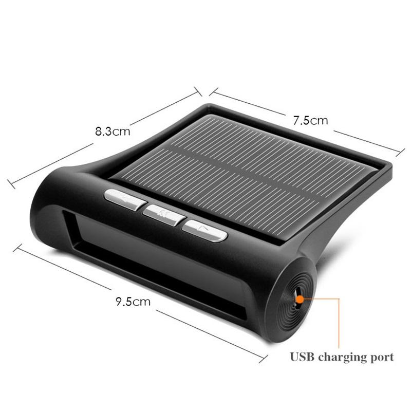 Thiết bị đo áp suất lốp ô tô TPMS gắn ngoài sử dụng năng lượng mặt trời tích hợp cổng sạc usb. Tặng kèm bảng ghi điện thoại. Car Tire Pressure Monitor TPMS with Parking Card Solar Charging System LCD Display Temperature Monitoring TMPS Sensor