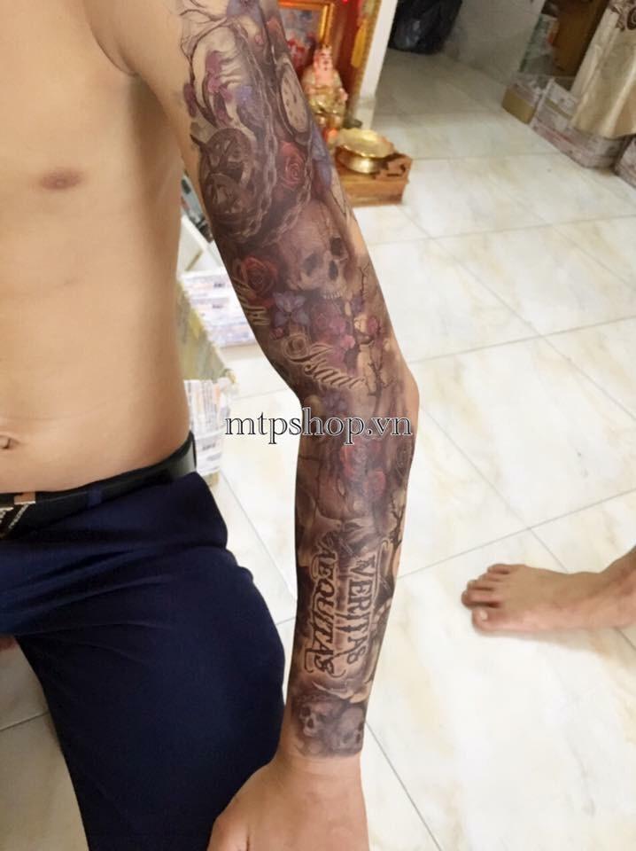 [HCM]Combo 2 tấm hình xăm dán kín tay thiên thần bóng đêm 17x48cm (tang bắp tay tattoo 15x21cm) TQB-012