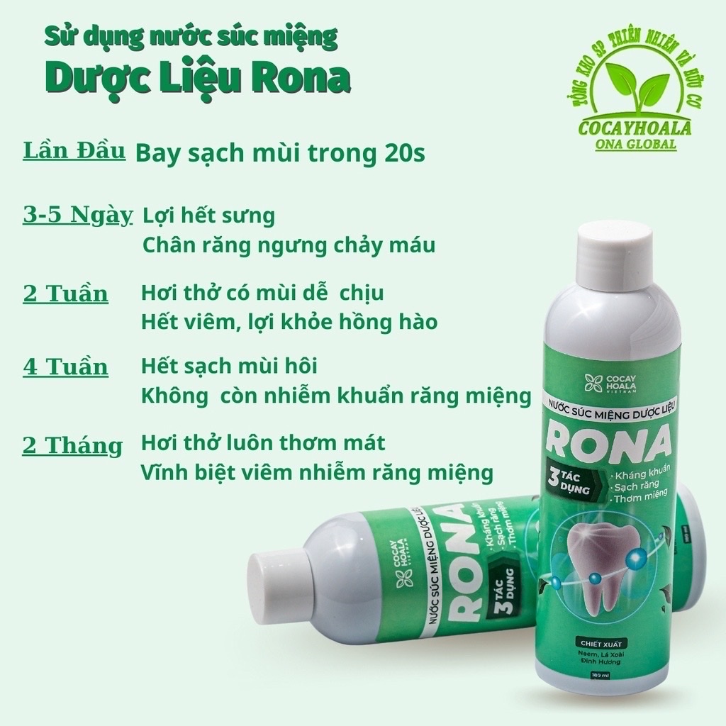 Nước súc miệng dược liệu rona - chai to 180ml  [kháng khuẩn, sạch răng, thơm miệng]