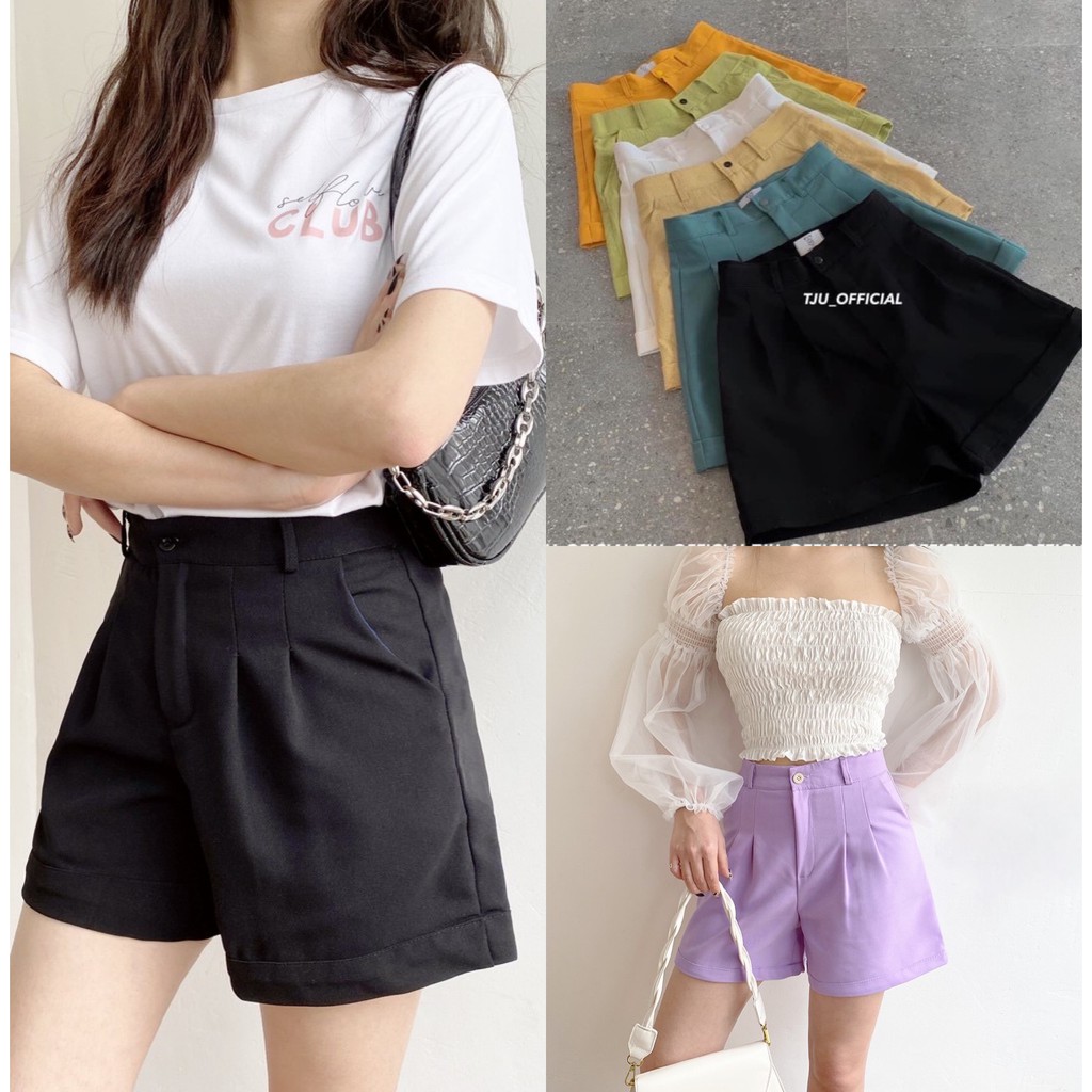 Quần short nữ gập gấu, quần đùi nữ mùa hè chất mềm mát co giãn.