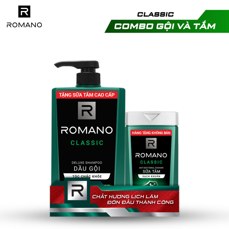 Dầu gội Romano Classic 900g + Sữa tắm sạch khuẩn Classic 180g nhập khẩu