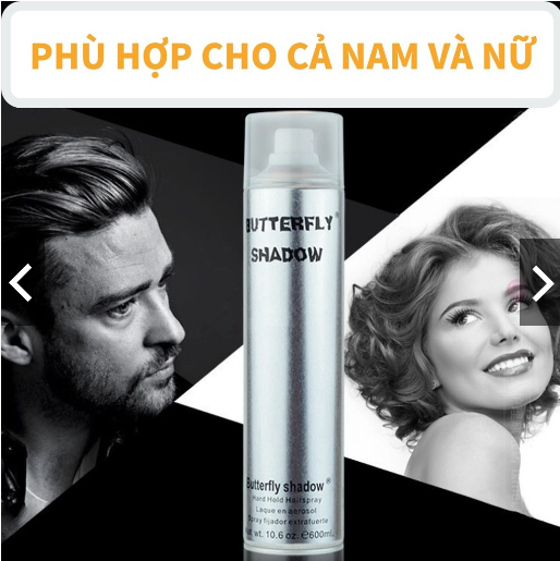 GÔM KEO XỊT GIỮ NẾP TÓC CAO CẤP BUTTERFLY SHADOW 600ML