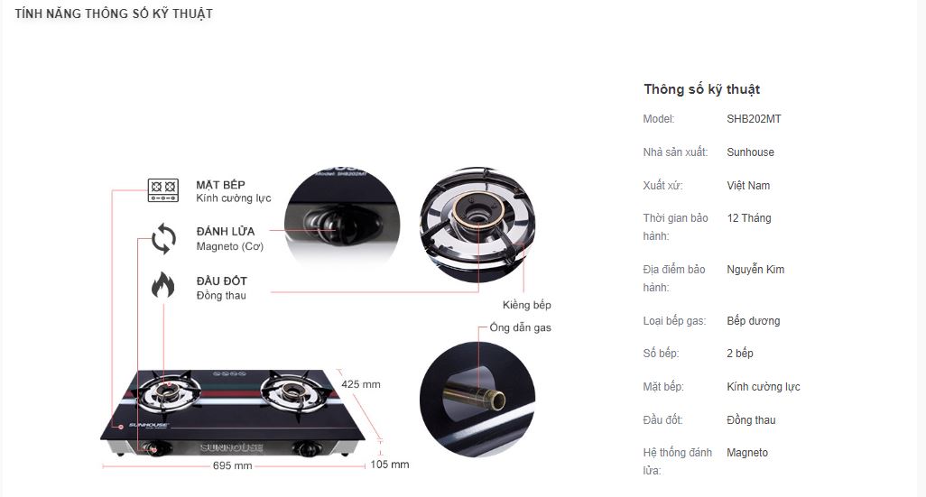 BẾP GAS SUNHOUSE SHB202MT
