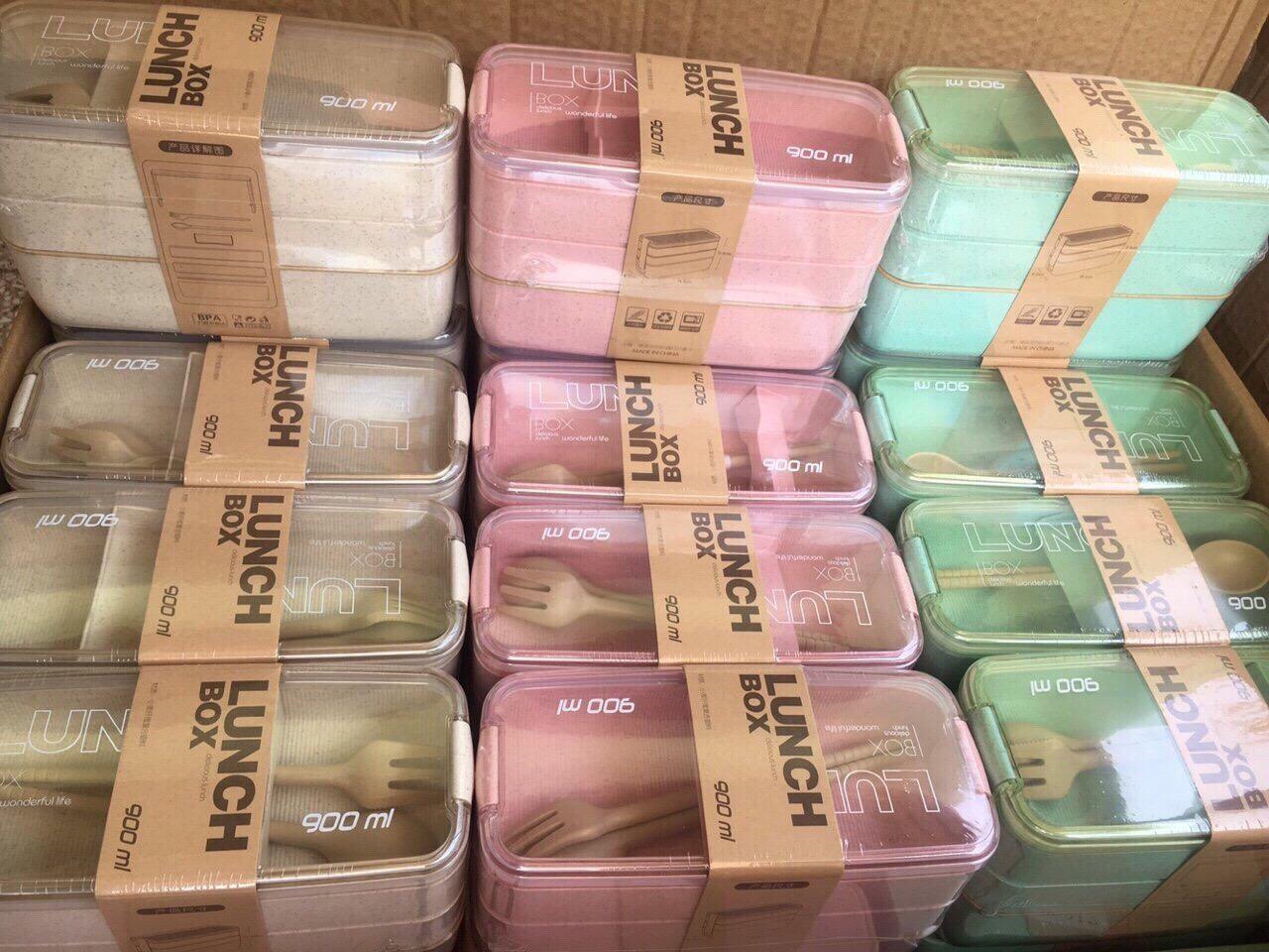[HCM]Hộp đựng cơm lúa mạch 3 TẦNG (tặng kèm muỗng & nĩa)