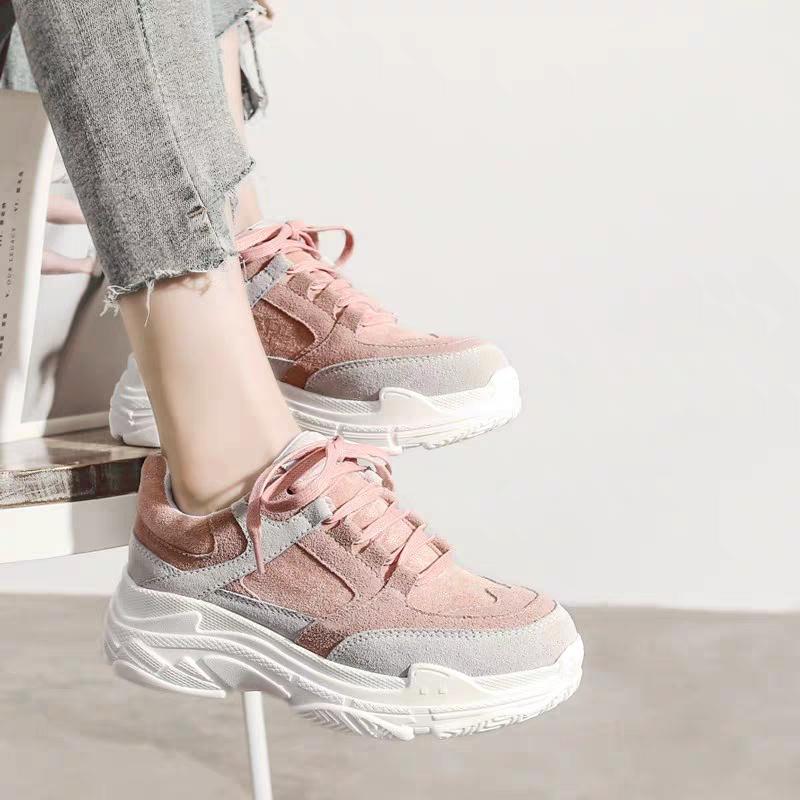 Giày nữ đẹp, giày thể thao sneaker giầy nữ, giầy sneaker thời trang trẻ trung da lộn màu hồng phong cách hàn quốc, giá rẻ - NDN shop