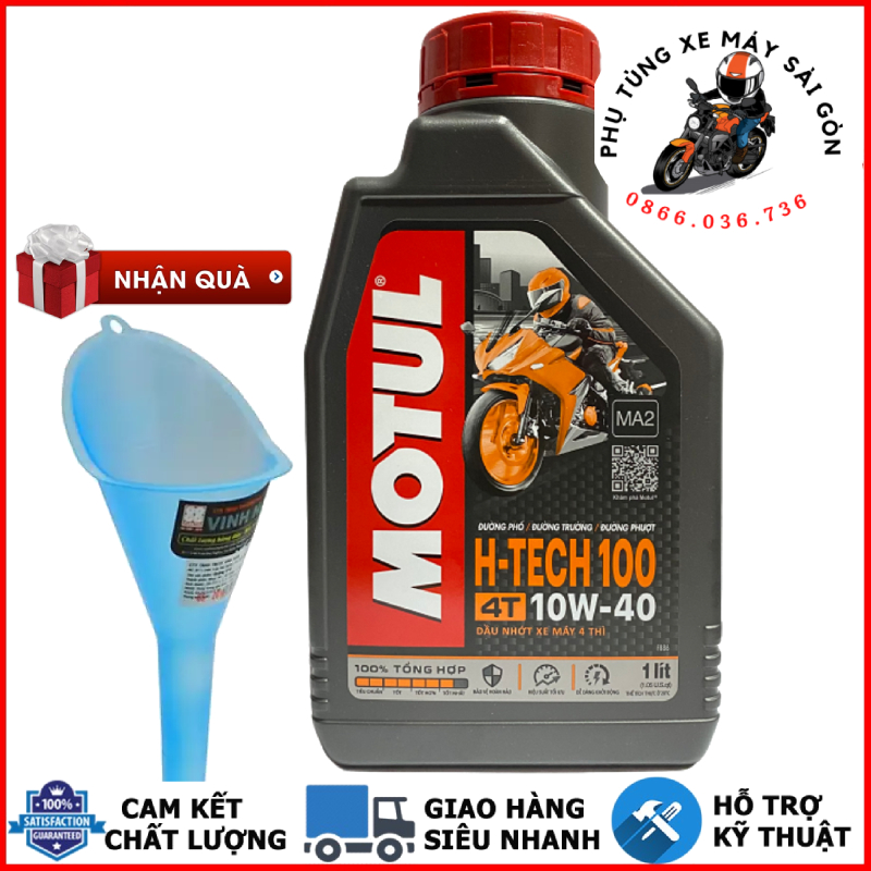 Nhớt MOTUL H-Tech 100 10W40 1 Lít cao cấp cho xe côn tay xe số PKL [Mua 5 tặng 1 phểu]