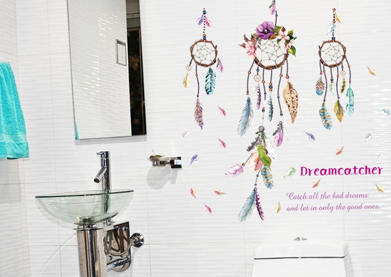 Decal dán tường Cột đèn cỏ hoa và vòng bắt giấc mơ