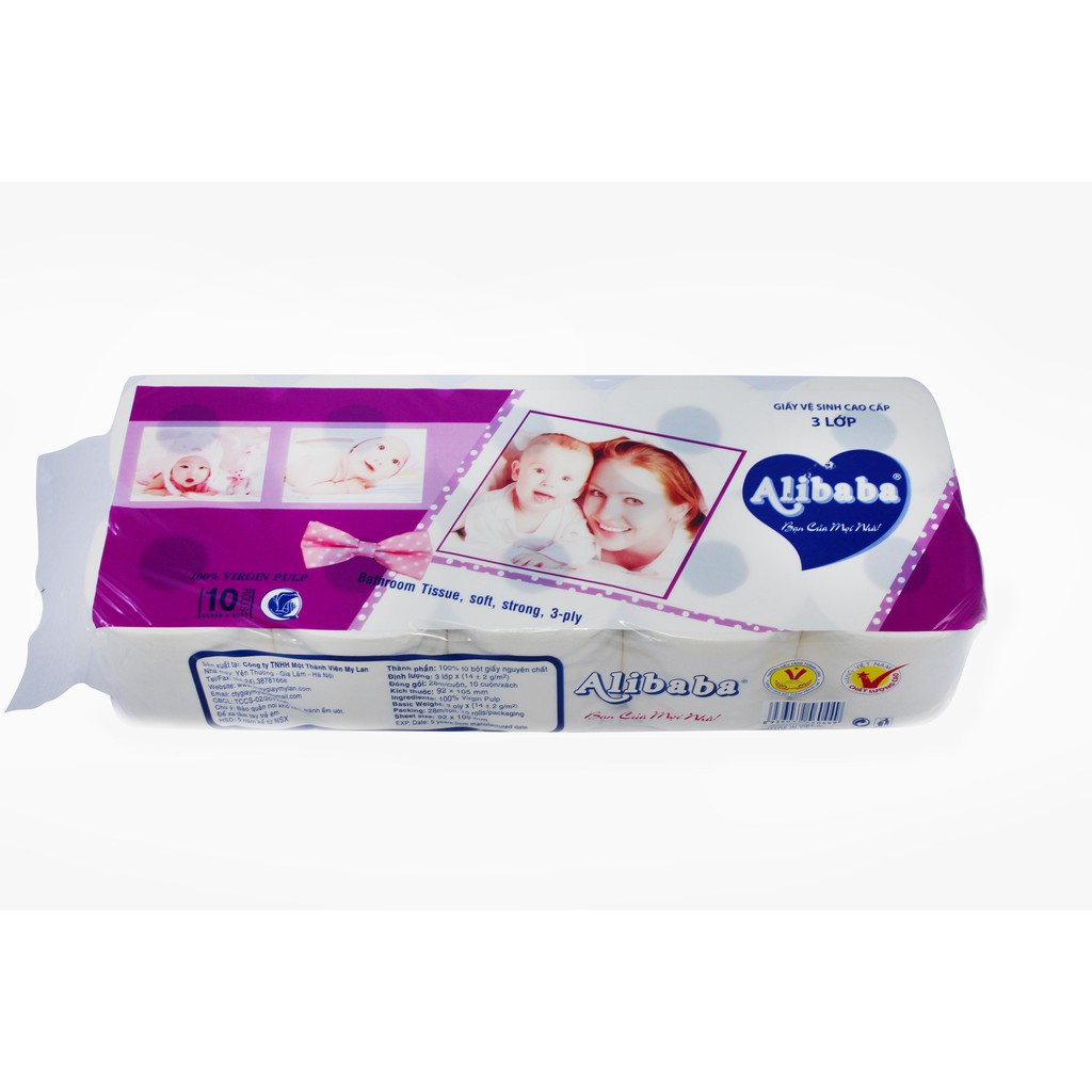 Giấy Vệ Sinh Alibaba My Lan chính hãng (1 lốc 10 cuộn/3 lớp )