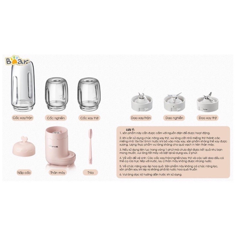 Máy xay ăn dặm 3 cối thủy tinh Bear
