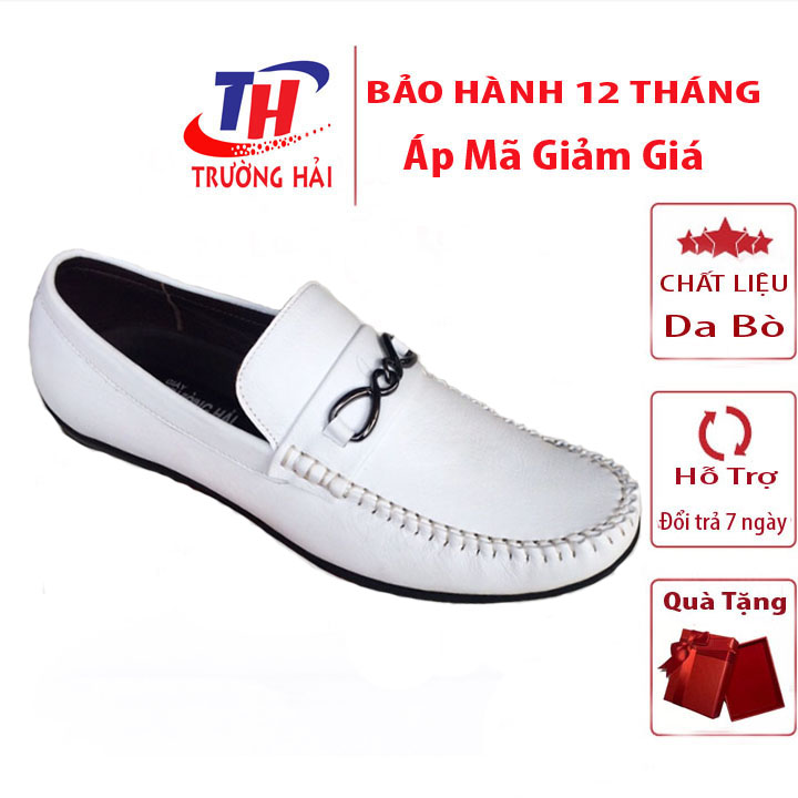 Giày mọi nam, giày lười Trường Hải da bò trắng cao cấp đế cao su không trơn GM0212 [HÌNH ẢNH THẬT CÓ BẢO HÀNH]