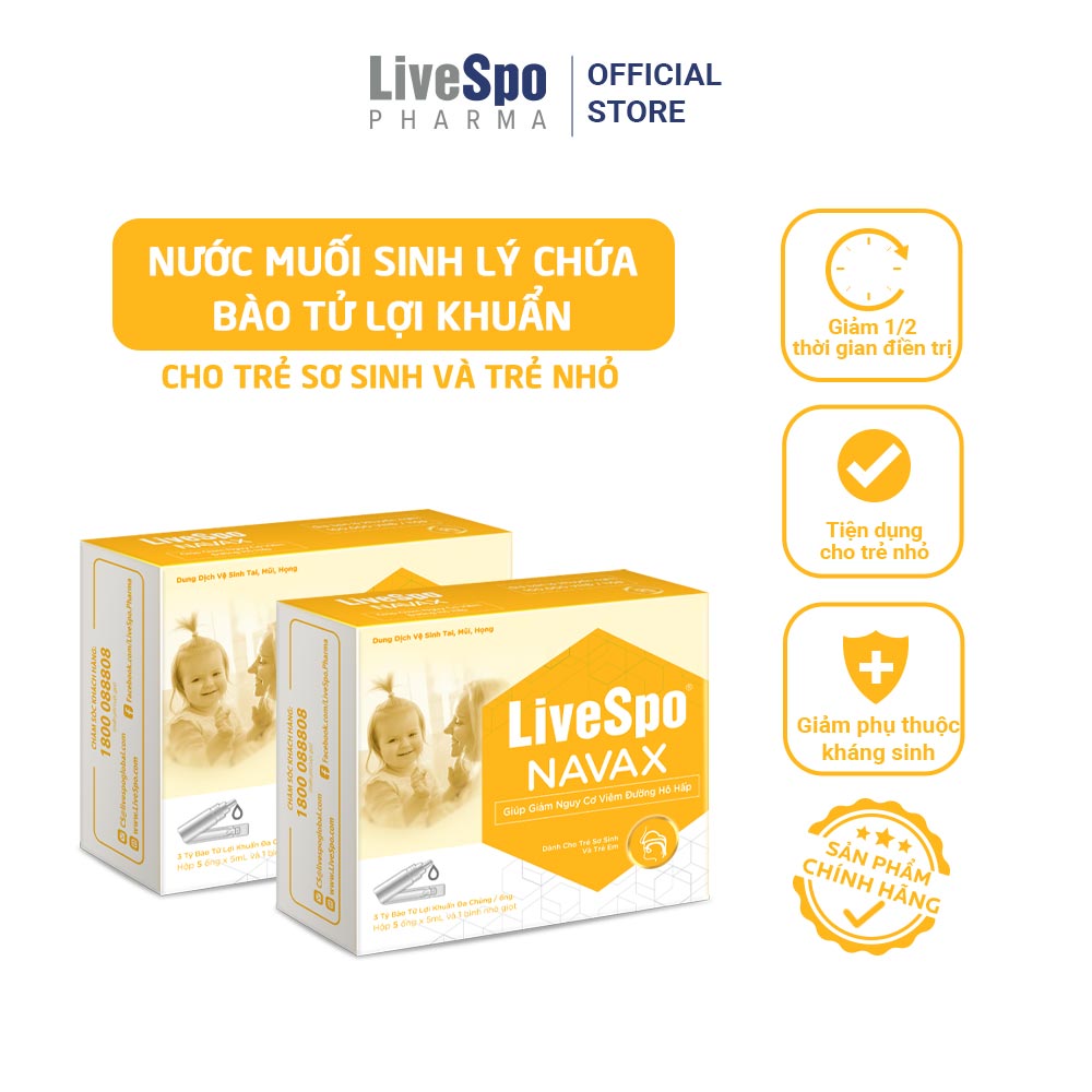 Combo 2 hộp nước muối sinh lý bào tử lợi khuẩn LiveSpo Navax Kids