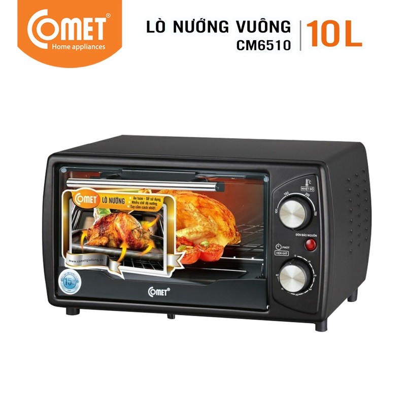 Bếp nướng điện Lò Nướng Điện Đa Năng Comet ,Tùy chỉnh vs 4 mức công suất ứng vs 4 nhiệt độ nướng khác nhau,Lò nướng điện 10 lít Comet CM6510 dễ sử dụng dễ vệ sinh. BH 1 Năm
