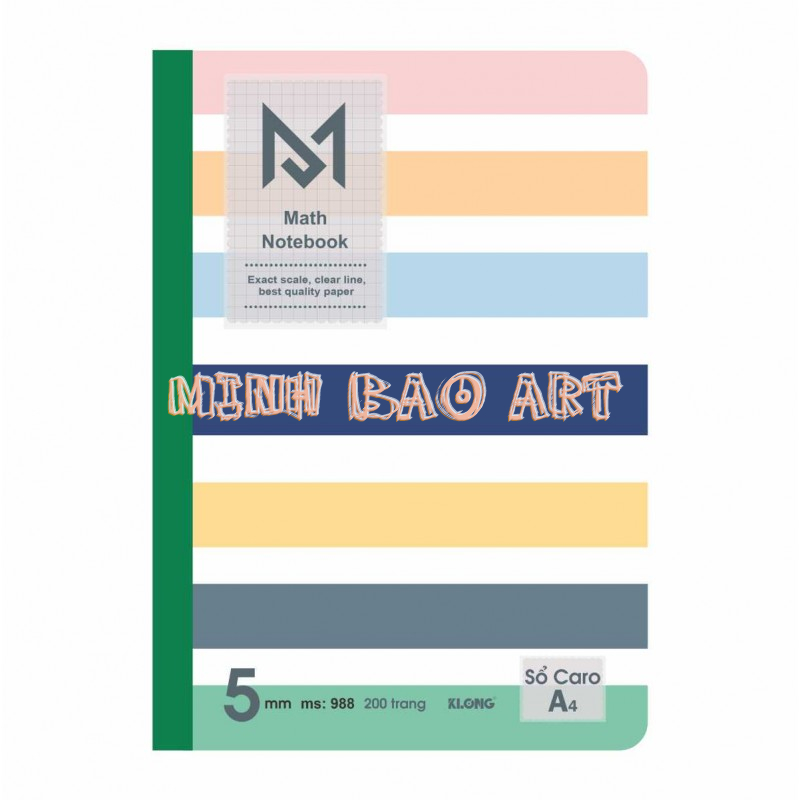 Sổ may KLONG Caro A4 Math Notebook 200 trang; MS 988