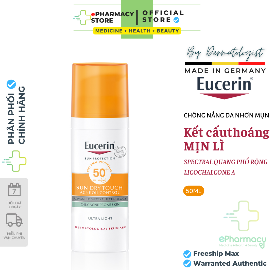 Kem chống nắng Eucerin cho da dầu mụn - Eucerin Sun Gel-Cream Dry Touch Oil Control SPF50+