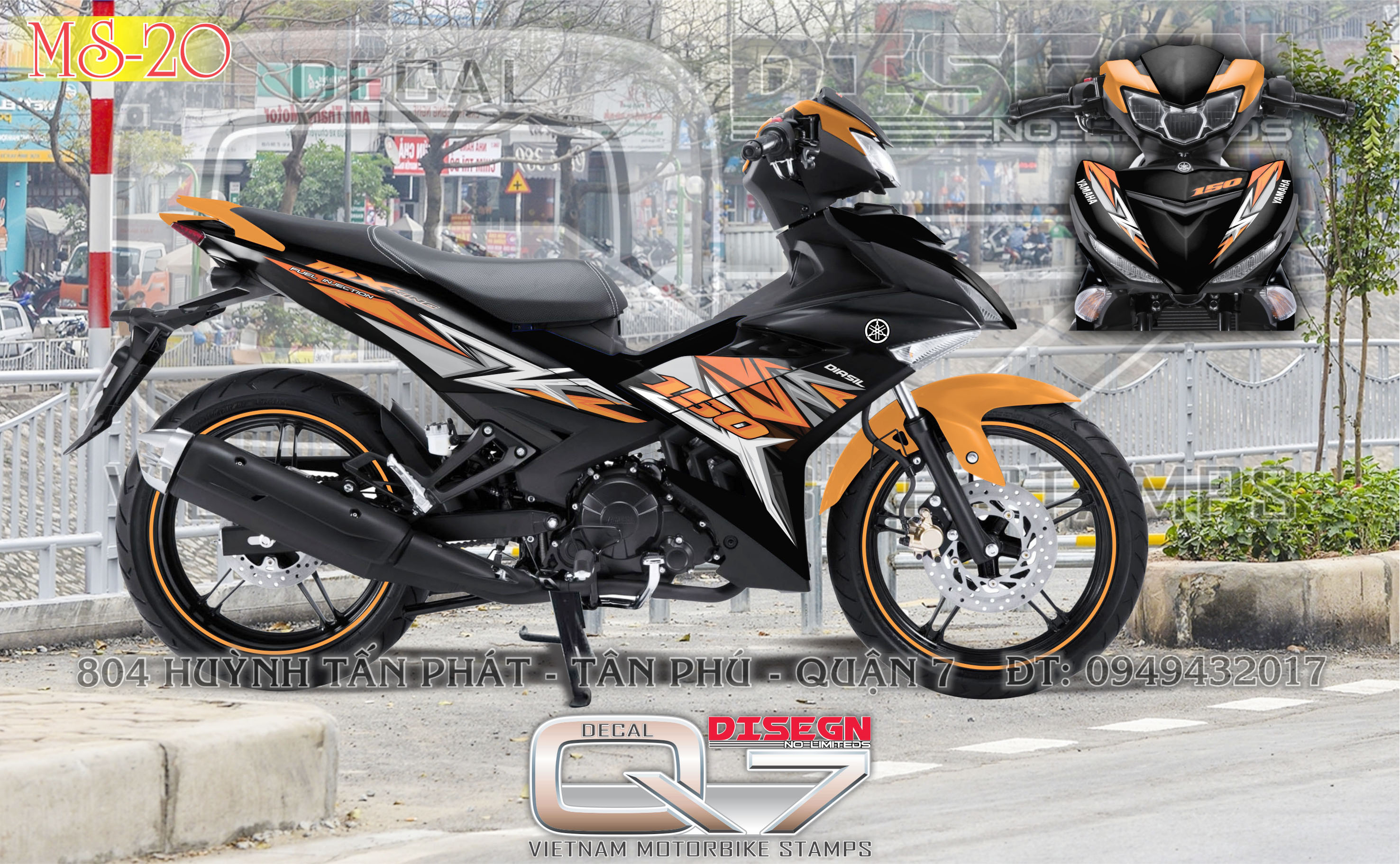 Tem rời exciter 150 - dán xe cam đen