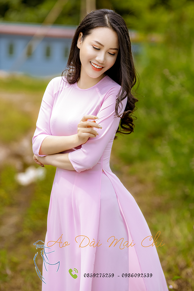 Bộ áo dài trơn 2 tà chất liệu Tằm Ý cao cấp (màu hồng nude)