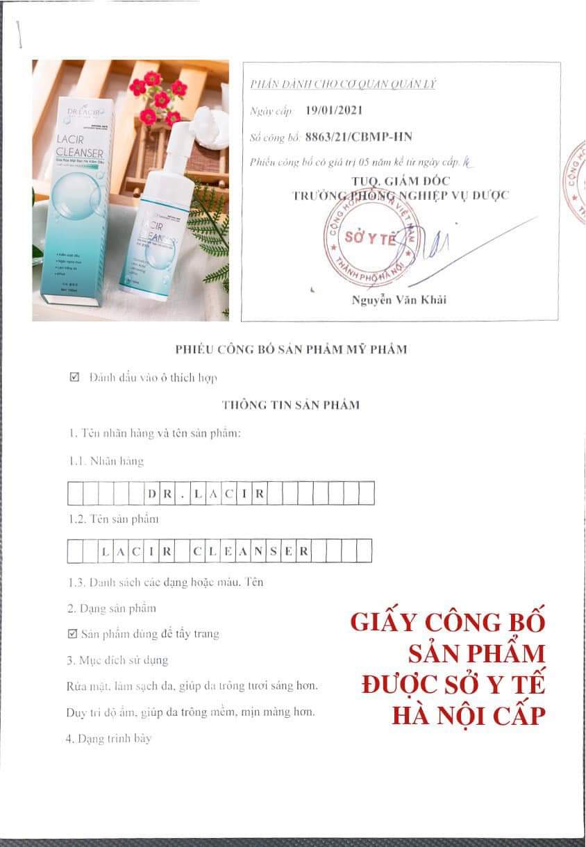 SỮA RỬA MẶT BẠC HÀ KIỀM DẦU DR LACIR CLEANSER