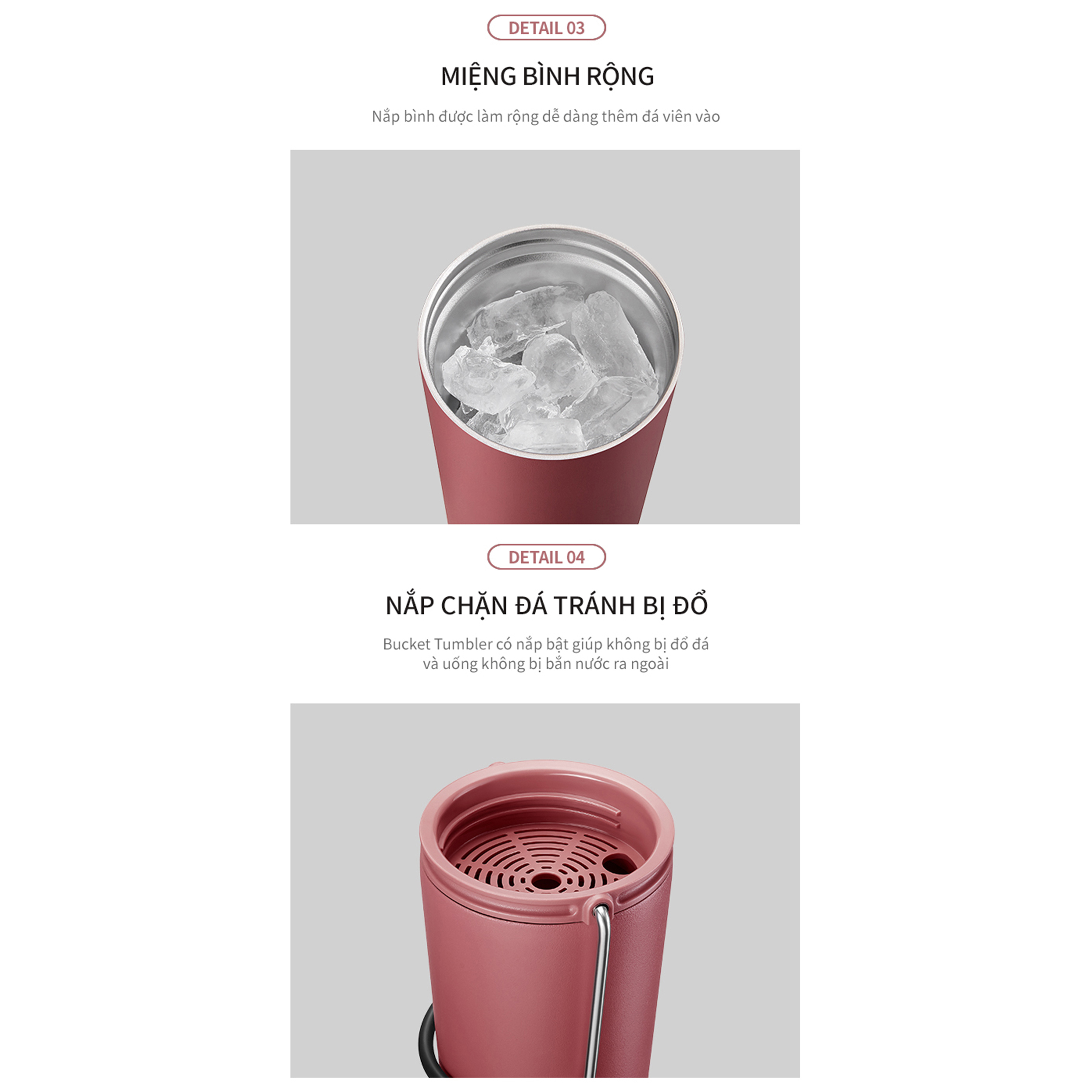 Bình giữ nhiệt Lock&Lock Bucket Tumbler - LHC4269 - Có quai xách tiện lợi - Thép không gỉ SUS304 - Đế chống trượt
