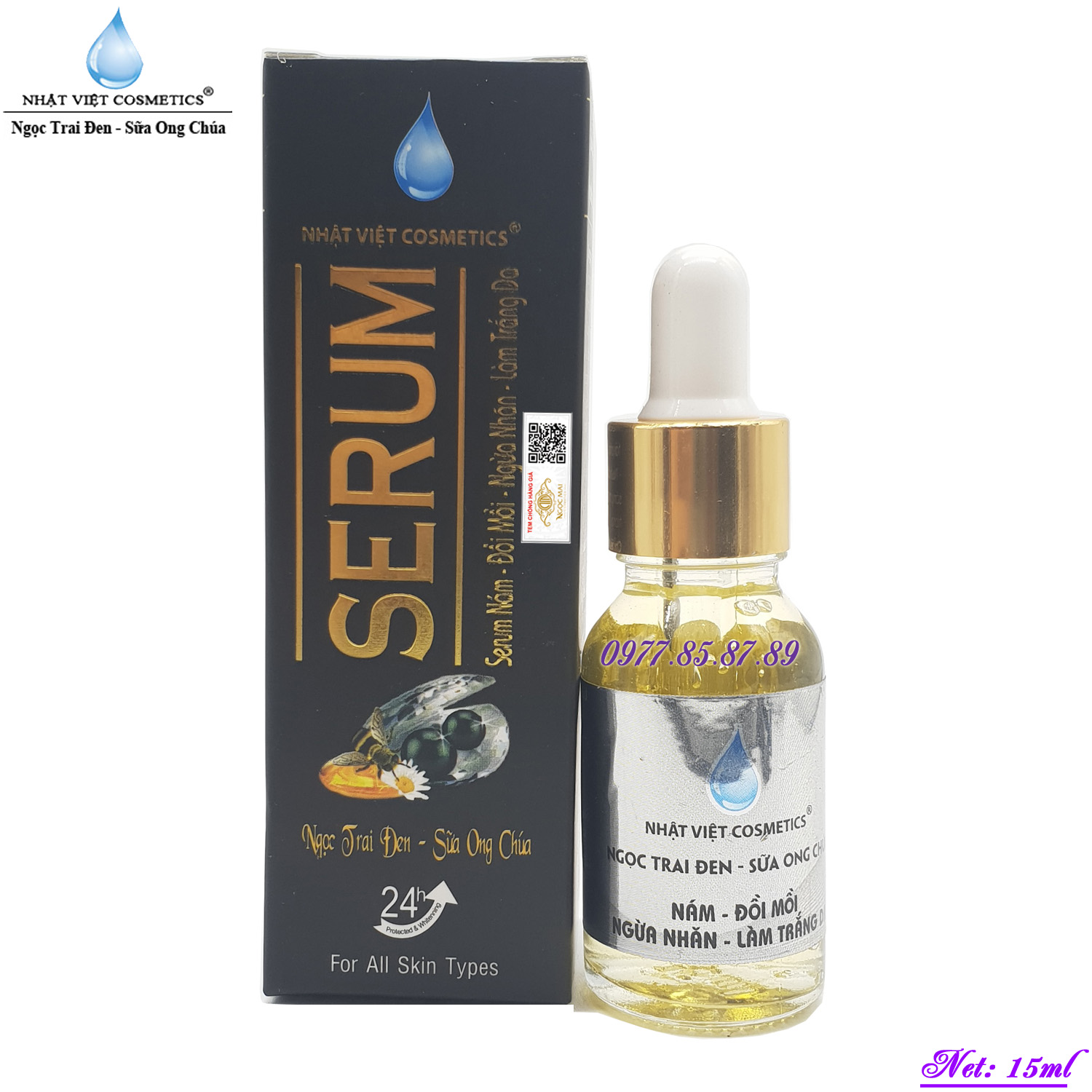 Serum ngọc trai đen sữa ong chúa Nám, Đồi mồi, Ngừa nhăn, Làm trắng da - Mỹ phẩm Ngọc Trai Đen Sữa Ong Chúa (15ml)