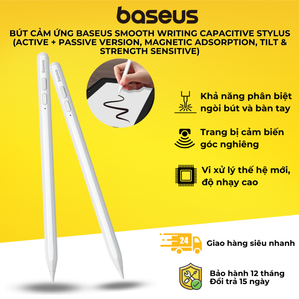 Bút cảm ứng Baseus Smooth Writing Capacitive Stylus dùng cho iPad Pro/ Smartphone/ Tablet Android (Active + Passive Version, Magnetic Adsorption, Tilt & Strength sensitive)