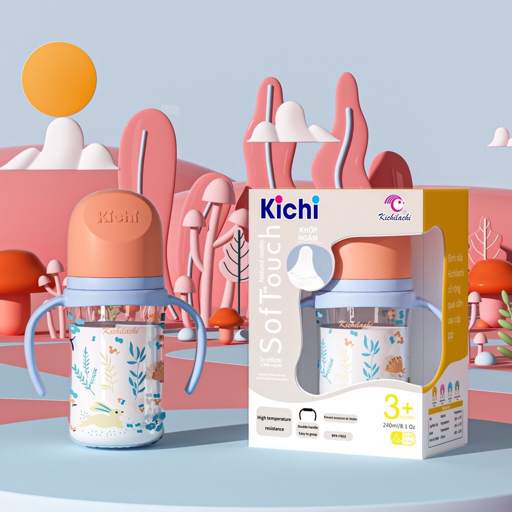 Bình Sữa Cổ rộng PP Kichi 160ml/ 240ml /300ml ( Có quai cầm )