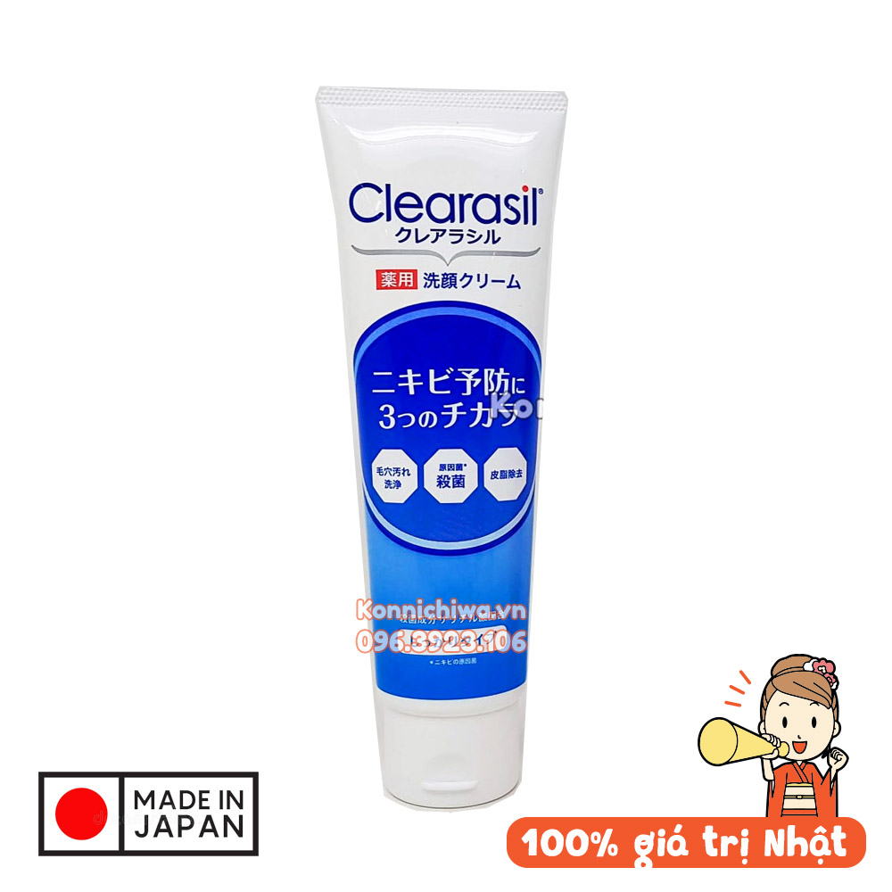 Sữa rửa mặt ngừa mụn CLEARASIL 10x | Sữa rửa mặt Nhật Bản dành cho mọi loại da, giảm mụn, dưỡng ẩm, làm sáng da - tuýp 120g