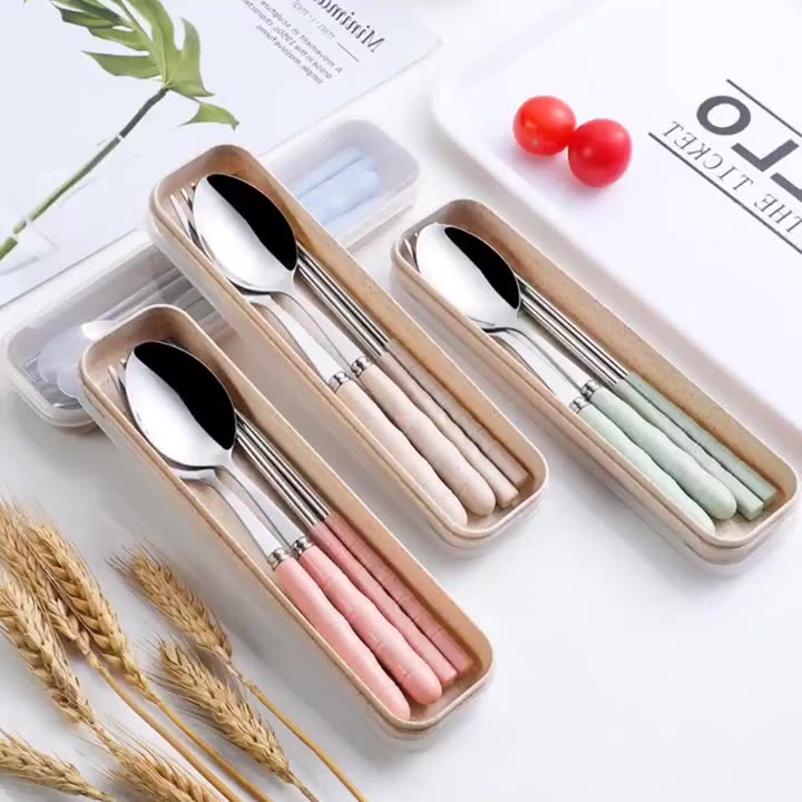 Bộ đũa muỗng nĩa lúa mạch có vân
