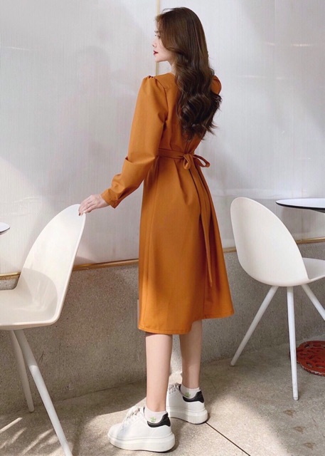 ĐẦM CAM TAY DÀI NƠ EO (có ảnh thật) MS108