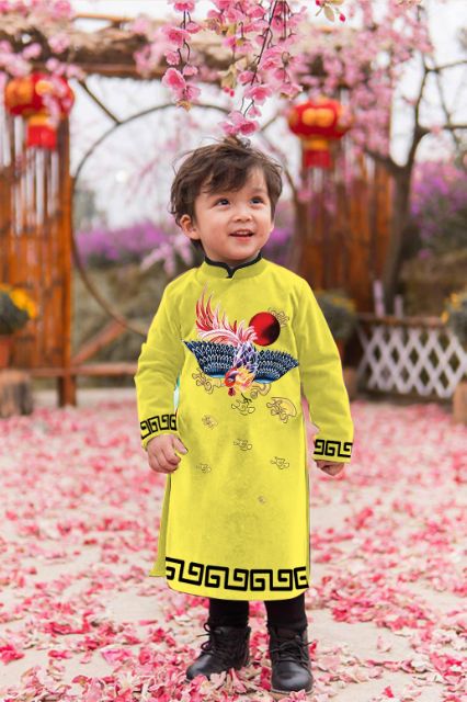 Áo dài chim phụng cho bé trai