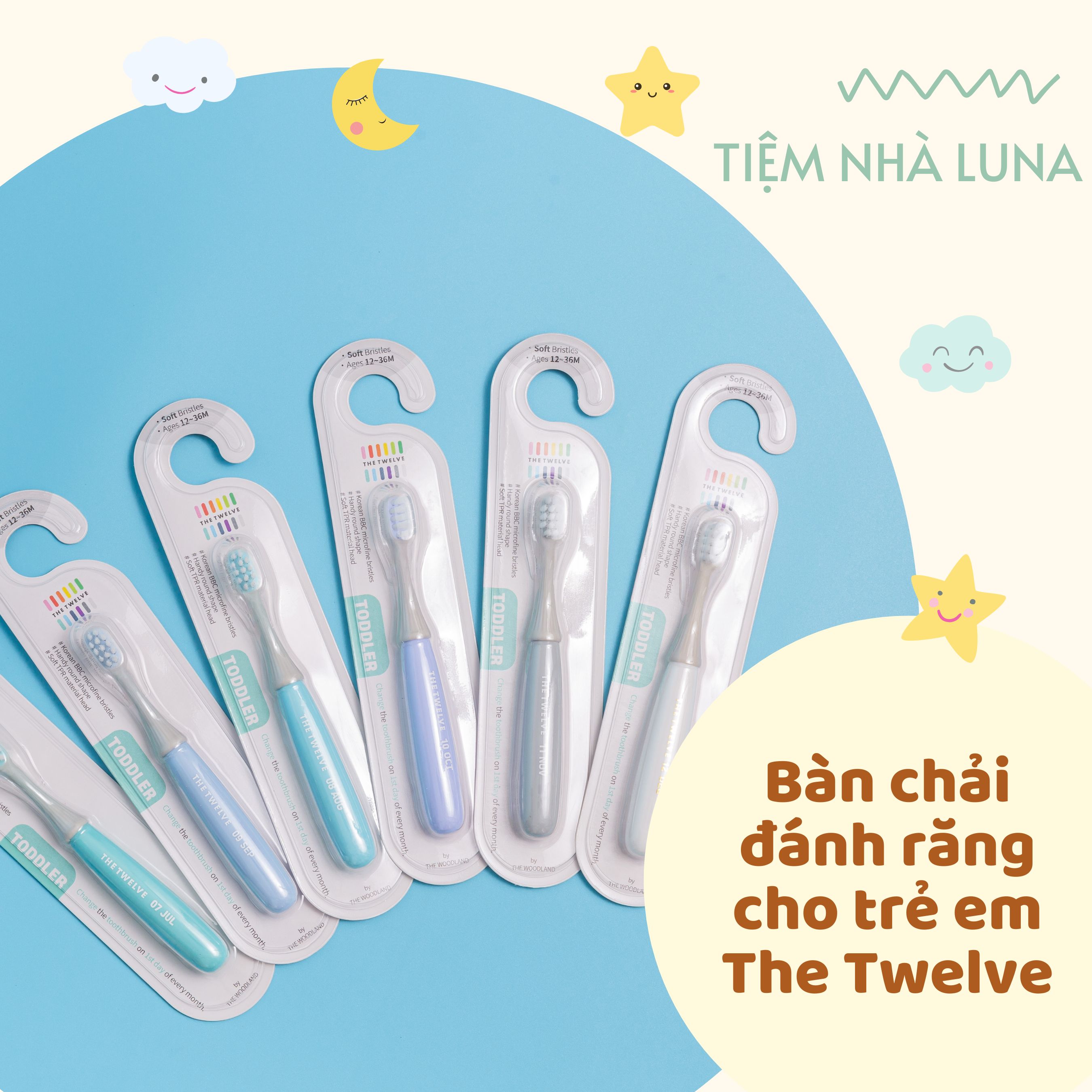 Bàn chải đánh răng Hàn Quốc cho bé THE TWELVE (màu Pastel)