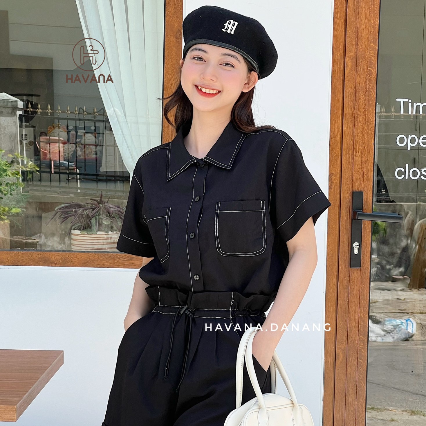 Set áo sơ mi viền chỉ nổi kèm quần short