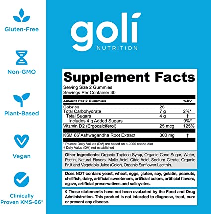 [HCM]Kẹo dẻo nhân sâm Goli Ashwagandha 60 Gummies
