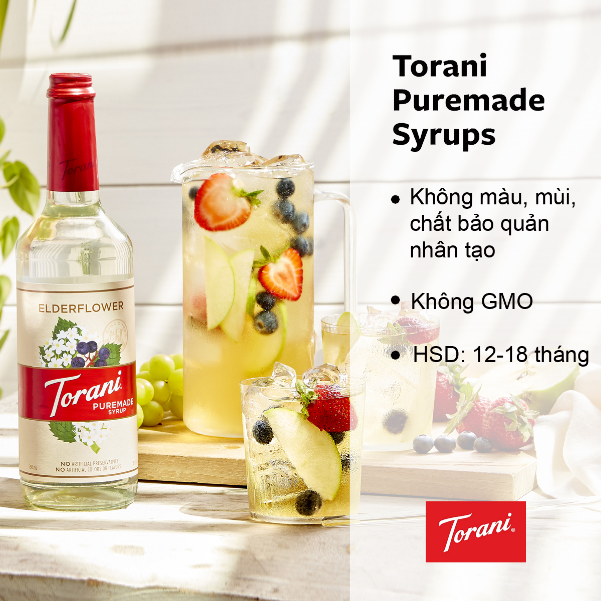 Torani Puremade Sirô Hương Vị Hoa Cơm Cháy Elderflower Syrup 750ml Mỹ